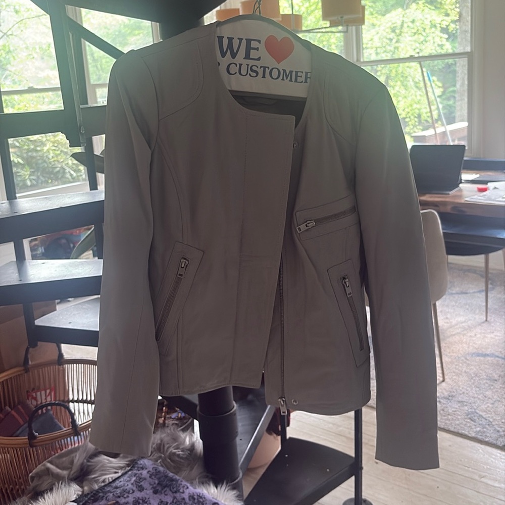 Lucky Brand Lambskin Leather Gray Moto Jacket Buttery Soft Size S